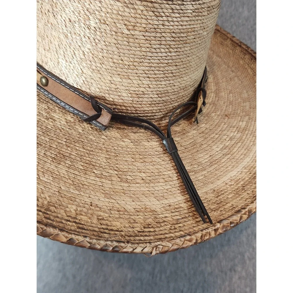 Alamo Hat Cowboy Hat Mens OS Tan Good Woven Straw Leather Band Conchos Western